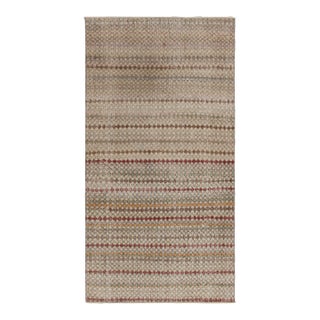 Vintage Distressed Deco Rug in Beige-Brown, Pink and Green Geometric Pattern For Sale