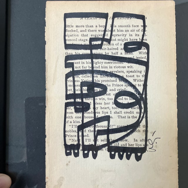 Abstract 9 Contemporary Original Wayne Cunningham Abstract Marker Drawings on Vintage Book Pages- Set of Nine For Sale - Image 3 of 4