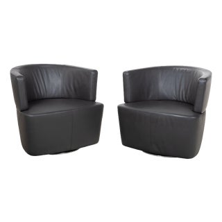 Ishino Swivel Lounge Chairs in Anthracite Leather from Walter Knoll / Wilhelm Knoll, Set of 2 For Sale