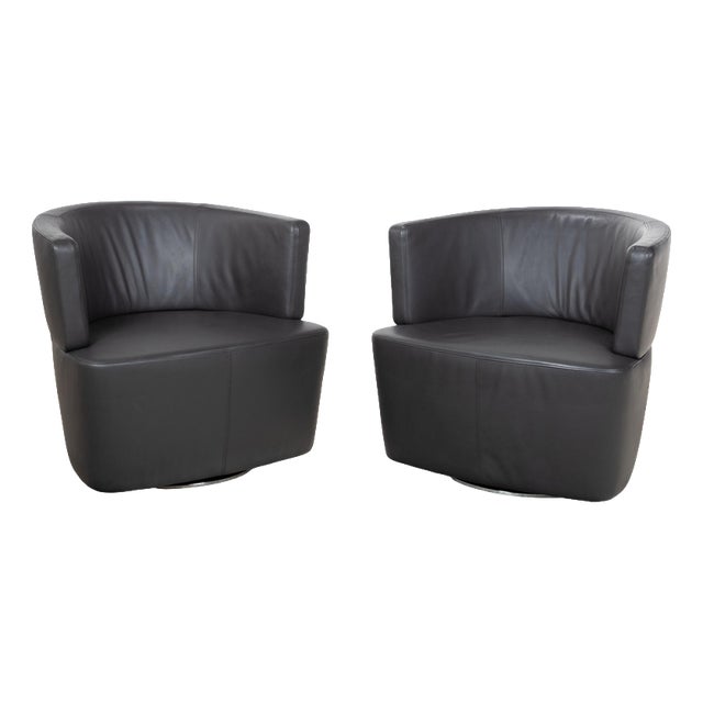 Ishino Swivel Lounge Chairs in Anthracite Leather from Walter Knoll / Wilhelm Knoll, Set of 2 For Sale