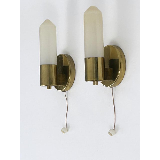 Bauhaus Brass & Opaline Glass Sconces, Germany, 1950s, Set of 2 For Sale - Image 18 of 18