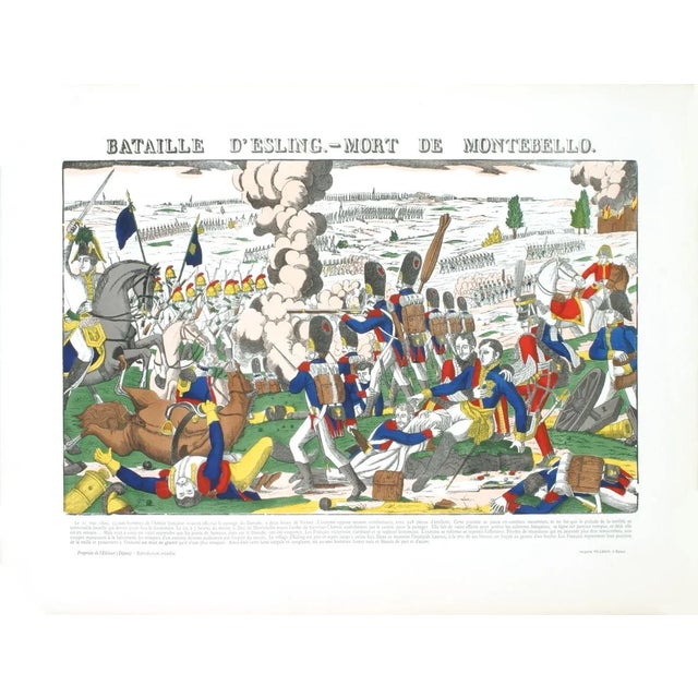 French 1912 Pellerin 'Bataille d'Esling- Mort De Montebello' Vintage Multicolor France Woodblock For Sale - Image 3 of 3