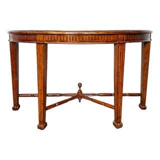 Neoclassical Fluted Demilune Console Table With Pineapple Finial Stretcher & Gold Leaf For Sale