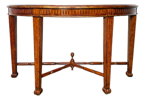 Neoclassical Fluted Demilune Console Table With Pineapple Finial Stretcher & Gold Leaf
