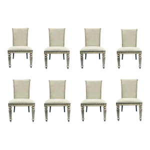 Transitional French Style Linen Dining Side Chairs Set of 8