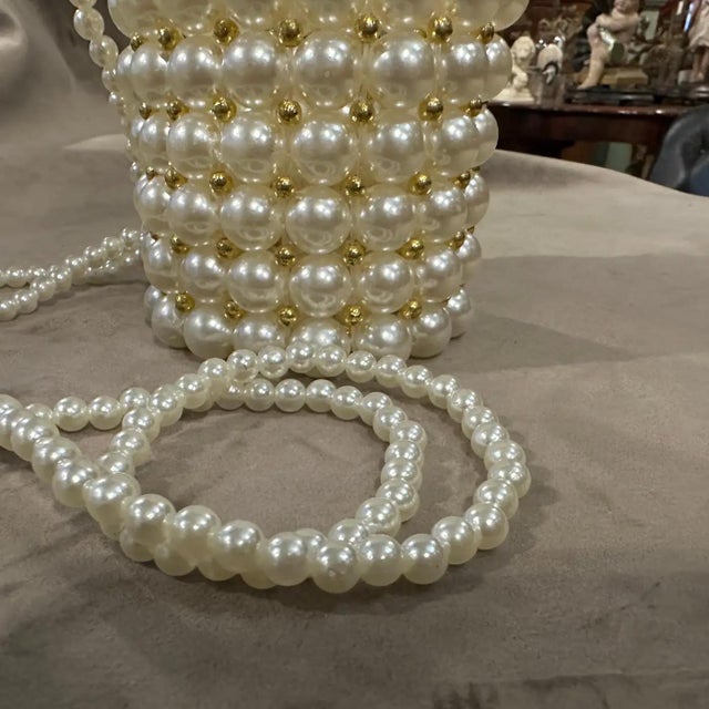 2020s 21st Century Never Used Faux Pearls and Brass Minaudière by Coppola E Toppo For Sale - Image 5 of 11