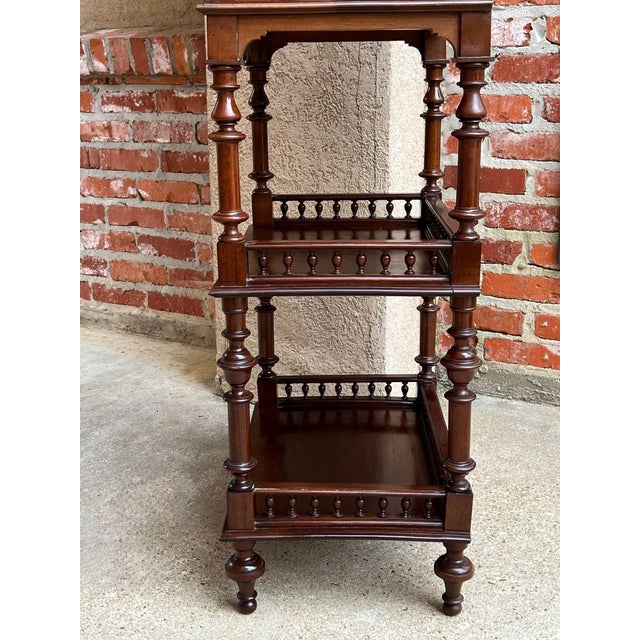 Wood Antique English Display Cabinet Narrow Bookcase Étagère Glass Walnut C1920 For Sale - Image 7 of 18