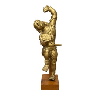 Mid 20th Century Golden Gilded Wood Hanuman Sculpture For Sale