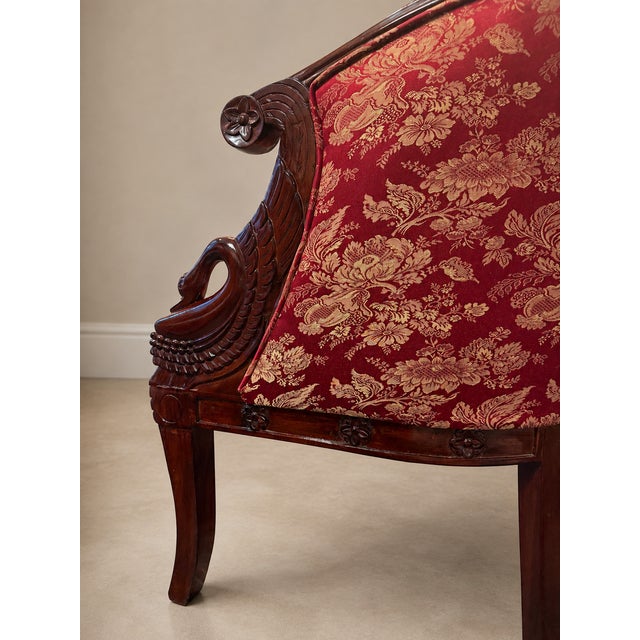 Red Early 20th Century Carved Mahogany Swan Barrel Chair For Sale - Image 8 of 14