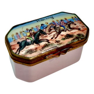 English Horse Racing Enamel Trinket Box Early 19th Century For Sale