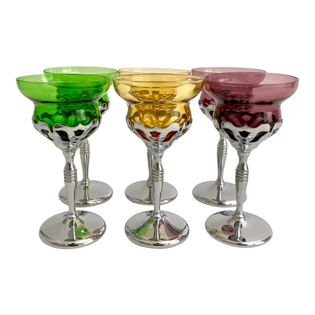 Art Deco Farberware Chrome Wine Cordial Cocktail Glasses