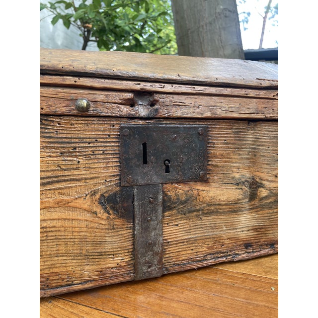 Antique French Wood Iron and Hide Chest For Sale - Image 4 of 15