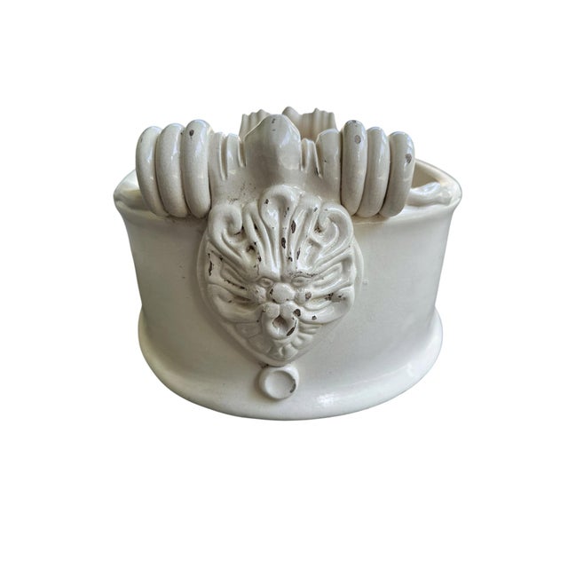 Striking vintage Italian Majolica ceramic footbath/jardinière planter featuring a sculptural lion face with an open mouth,...