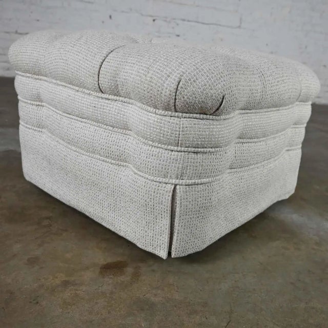Brunschwig & Fils Vintage Brunschwig & Fils St. Andrews Tufted Ottoman in Robert Allen Avanzata Glacier Fabric For Sale - Image 4 of 13