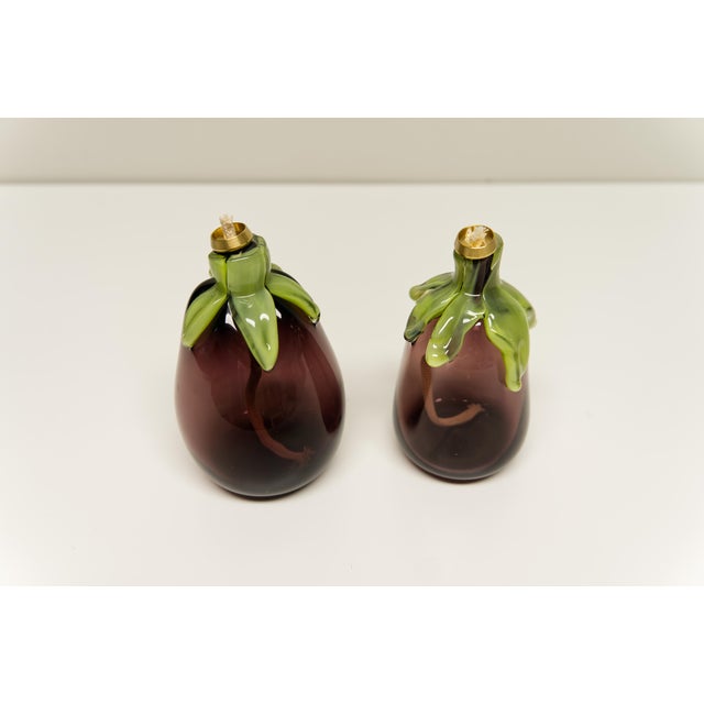 Art Glass Eggplant Oil Lamps a Pair Signed For Sale - Image 4 of 7