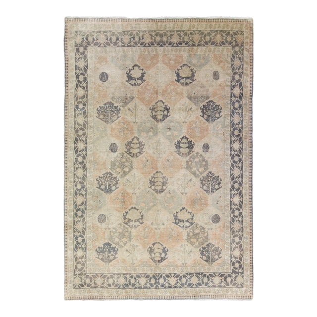 Vintage Turkish Sivas Handmade Allover Motif Beige Wool Rug For Sale