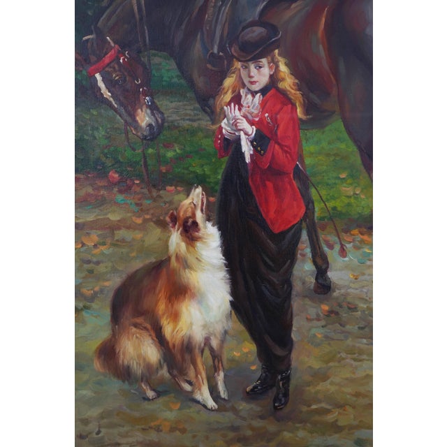 Horse Girl & Dog Hand Painted Oil on Canvas For Sale - Image 11 of 12
