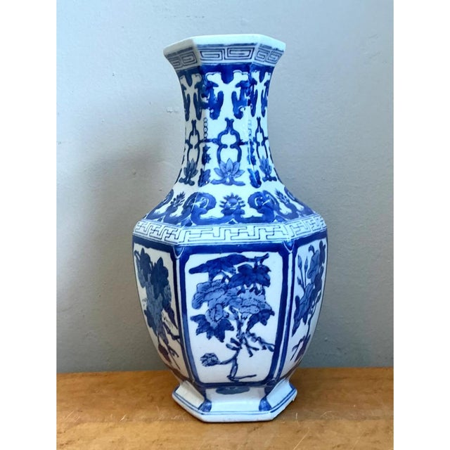 Blue Vintage Chinese Blue and White Ceramic Vase For Sale - Image 8 of 12