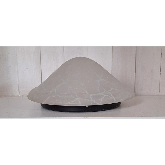 Vintage Ceiling Lamp with Black Metal Bracket and Curved White Marbled Glass Shade by Teka-Leuchten, 1980s, in Very Good...