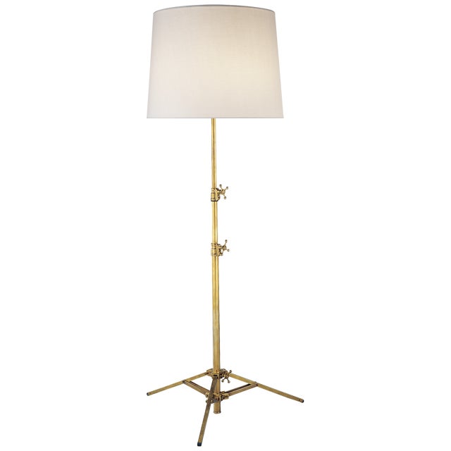Modern Thomas O'Brien by Visual Comfort Signature Studio Floor Lamp in Hand-Rubbed Antique Brass with Linen Shade For Sale - Image 3 of 3