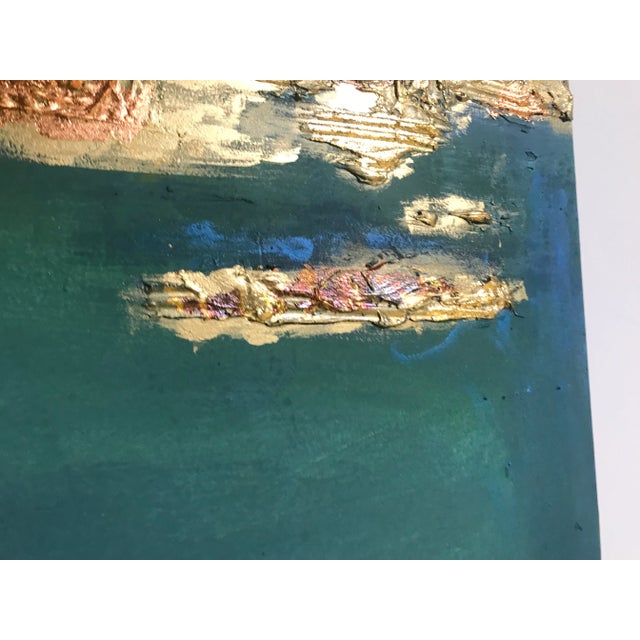 Gold in Teal and Yellow Mix Media Painting For Sale - Image 11 of 11