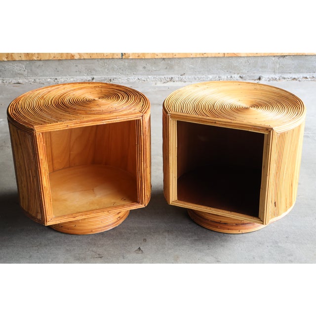1980s Pair of Pencil Reed Swiveling Side Tables Attributed to Gabriella Crespi, 1980s For Sale - Image 5 of 16