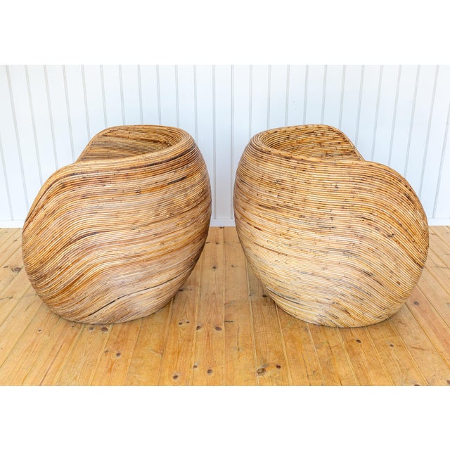 Black Mid-Century Modern Coastal Boho Rattan Blonde Pod Tub Armchairs by Terence Conran for Habitat, 1980, Set of 2 For Sale - Image 8 of 18