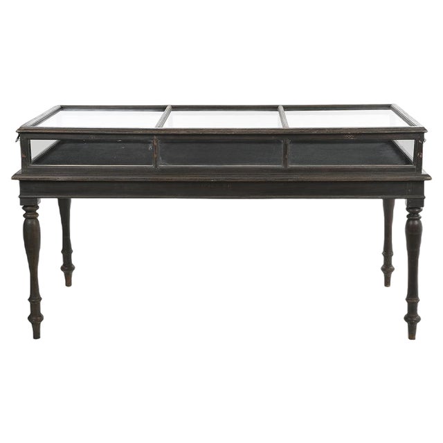 Glass Presentation Table in Dark Wood, 1920s For Sale