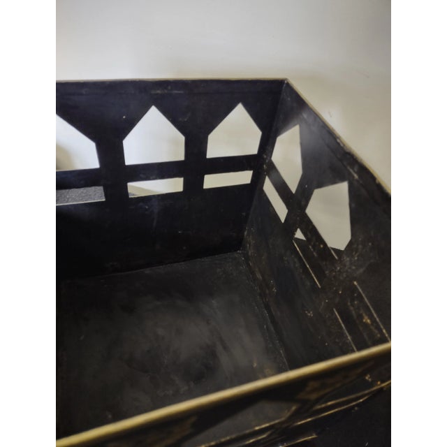 1980s Large Square Black and Gold Painted Tole Cache Pot or Plant Holder For Sale - Image 5 of 6