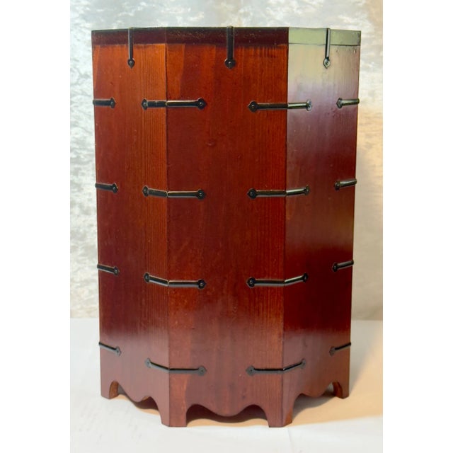 Vintage Korean Octagonal Wooden Cabinet With Merlot Finish, Black Hardware & Lock For Sale - Image 12 of 18