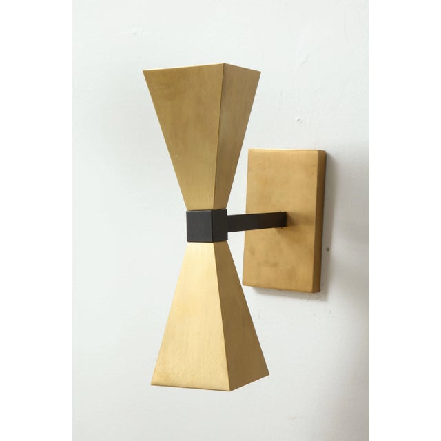 Bespoke Brass Sconces in the Style of Mid-Century Modern - a Pair For Sale In New York - Image 6 of 7