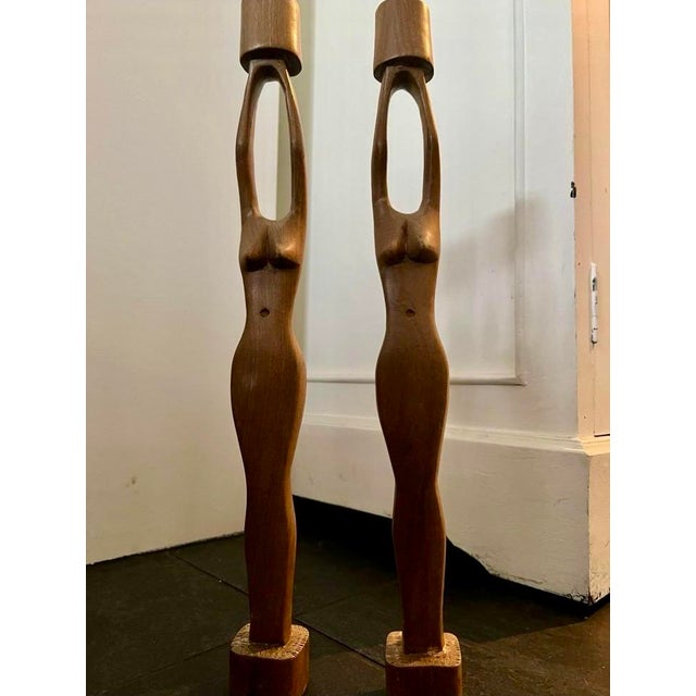 Brown Mid-Century Modern Sculptural Wooden Female Candleholders, 1970s, Set of 2 For Sale - Image 8 of 9