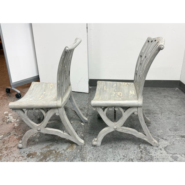 Regency Reproduction Curule Side Chairs, Pair For Sale - Image 4 of 12