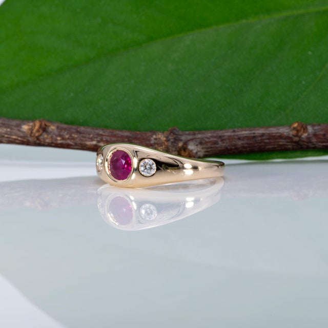 Aaa Burma Ruby Ring With Earth-Mined Diamond Accents in Solid 14k Gold, 5mm, Size 6.75 For Sale In Columbus - Image 6 of 9