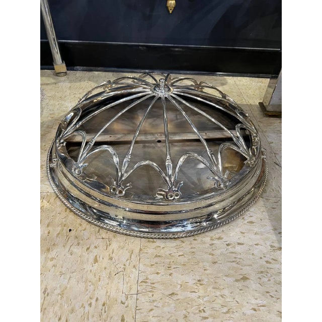 Metal Large Silver Plated Light Fixture With Opaline Glass For Sale - Image 7 of 7