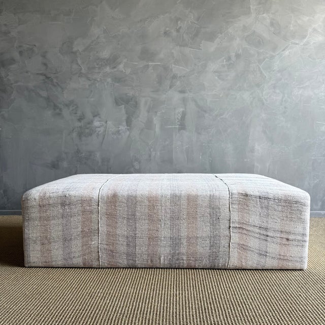 Laguna Ottoman White Oak Waterfall Table Upholstered in a Vintage Turkish Rug For Sale - Image 14 of 14