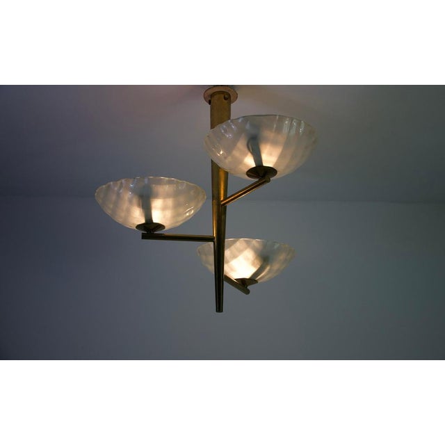 Italian Brass and Glass Chandelier, 1950s For Sale - Image 3 of 18
