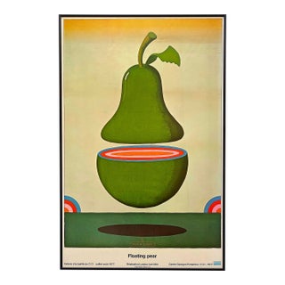 Milton Glaser Vintage 1977 Pop Art Lithograph Print Framed Mid Century Modern Paris Exhibition Poster " Floating Pear " 1968 For Sale