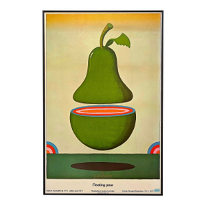 Milton Glaser Vintage 1977 Pop Art Lithograph Print Framed Mid Century Modern Paris Exhibition Poster " Floating Pear " 1968