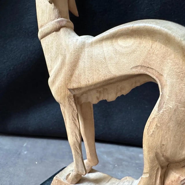 A 1930s Stylish Art Deco Hand-Carved Figure of a Greyhound For Sale - Image 4 of 12