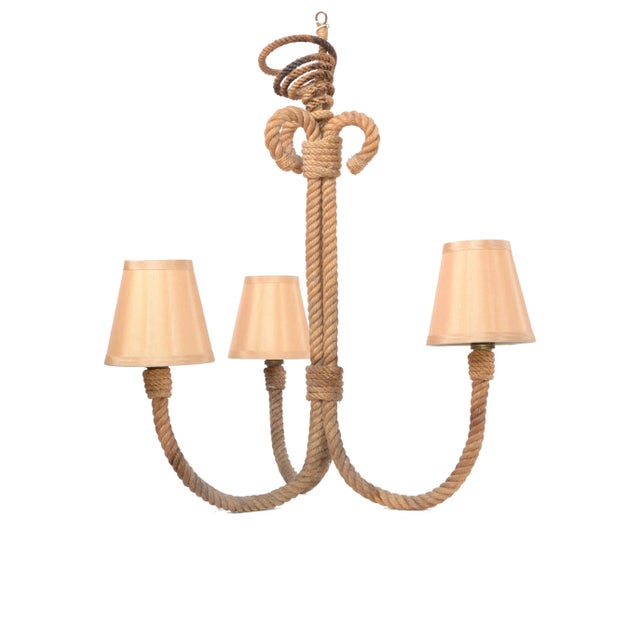 Adrien Audoux and Frida Minet Nautical French Three Light Rope Chandelier 1960 For Sale - Image 11 of 12