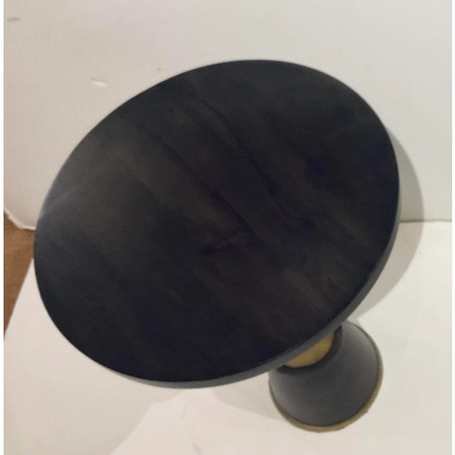 Original retail $822, stylish Hooker Furniture Mod Caroline Accent Table, smoky dark wood and brass, showroom floor sample