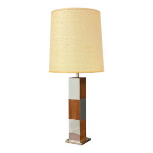 Walnut and Chrome Mid Century Table Lamp