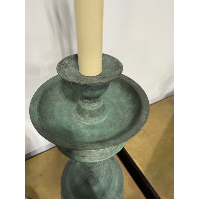 Metal Pair of Patinated Bronze Candlestick Lamps, Continental, Late 19th–20th C. For Sale - Image 7 of 8