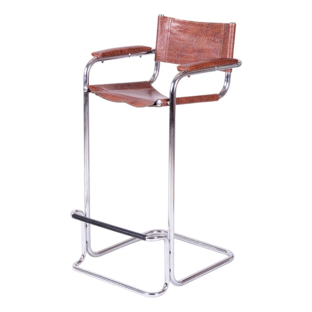 Bauhaus Bar Chair in Chromed Steel and Faux Leather, Germany, 1970s For Sale