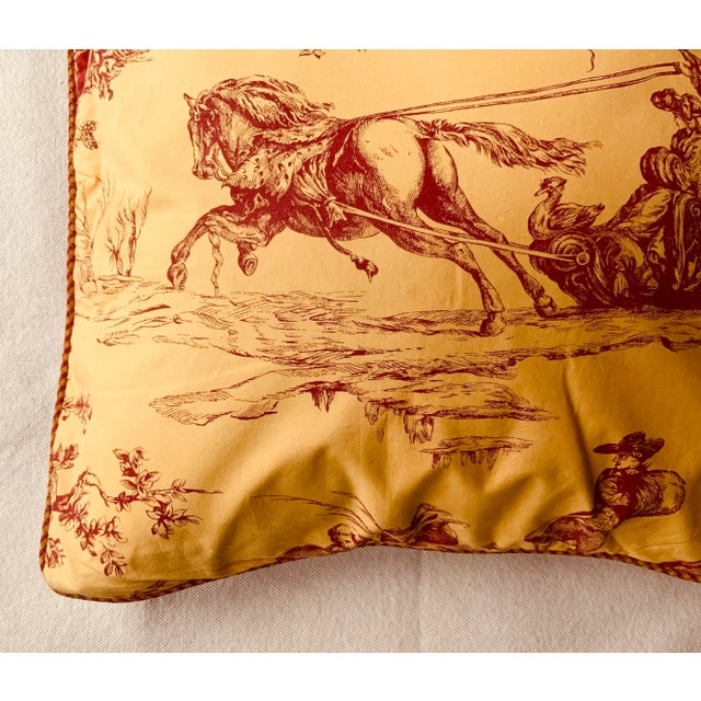 Toile De Jouy Throw Pillow Cover, Hivers Pattern, Red and Gold, 20-Inch Square For Sale - Image 11 of 12