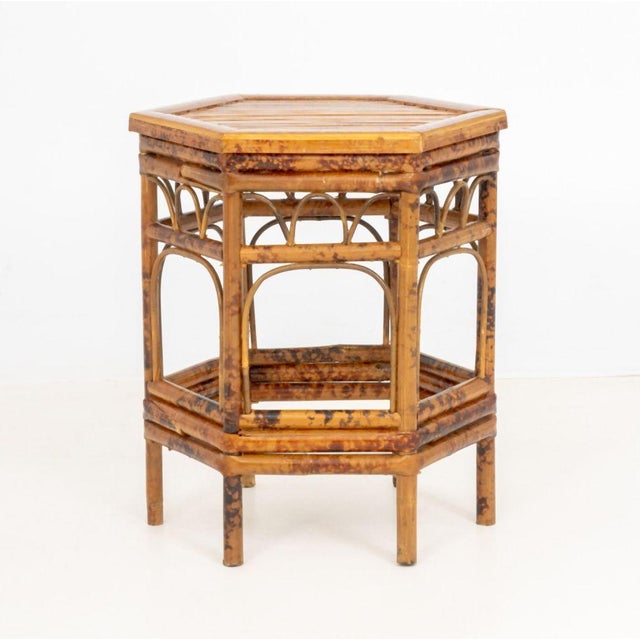Late 20th Century Modern Hexagonal Bent Bamboo Side Table For Sale - Image 5 of 6