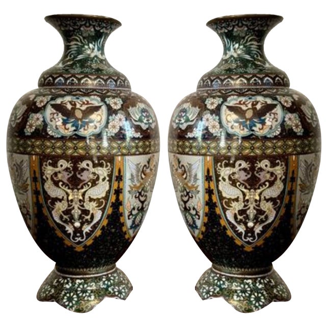 Antique 19th Century Cloisonné Enamel Vases, 1880, Set of 2 For Sale