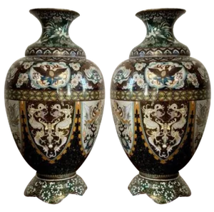 Antique 19th Century Cloisonné Enamel Vases, 1880, Set of 2