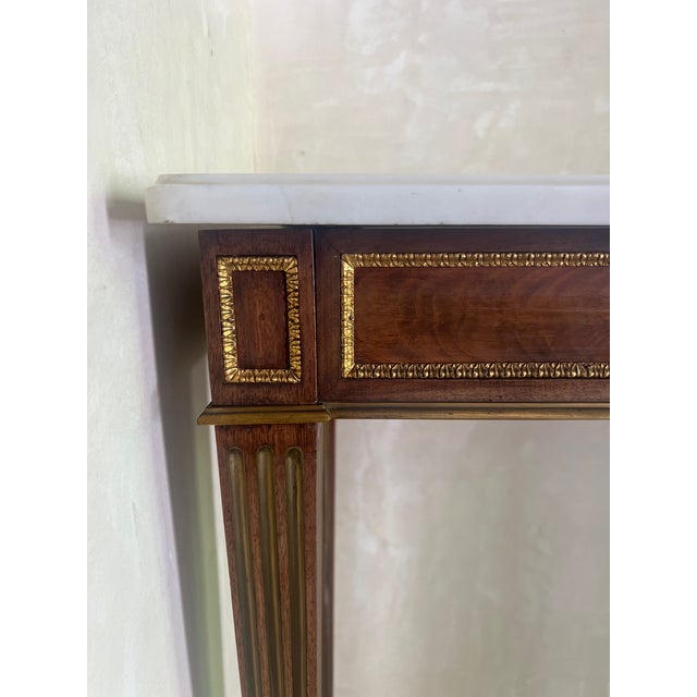 Wood Louis XVI Style Marble Top Console Table W/ Inlaid Brass For Sale - Image 7 of 11